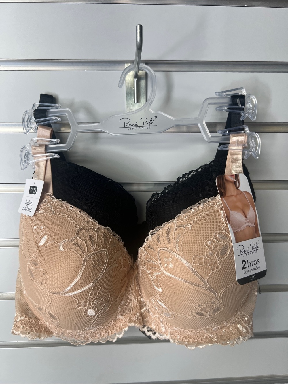 Rene Rofe 2-Pack Lace T-Shirt Bras - Black & Nude